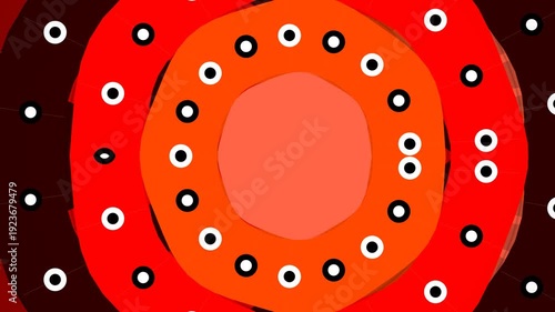 Vibrant abstract illustration of concentric circles with white dots on red and black background