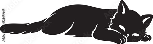 Vector silhouette illustration of lay down cat animals in black design