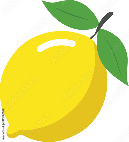 Citrus lemon icon with two green leaves vector illustration for food and drink design