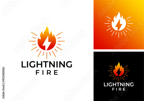 vector logo design of fire and lightning electric icon with sparks around
