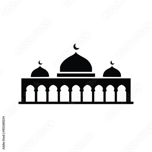 Mosque Skyline with Crescent Moon Silhouette Vector Icon