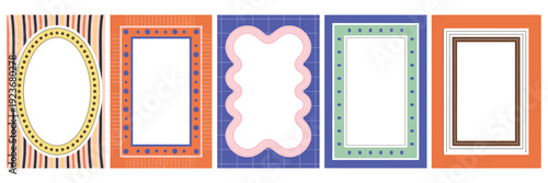 Doodle Style Picture Frames Set – Modern Cute Abstract Decorative Borders, Whimsical Creative Backgrounds, Flat Vector Design Elements Isolated on White Background