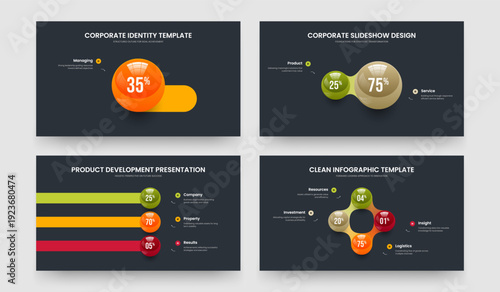 Digital Visualization One Two Three Four Step Infographic Slideshow Design Vector Illustration Set. Advertising Planning 1 2 3 4 Element Diagram Presentation Template Bundle.