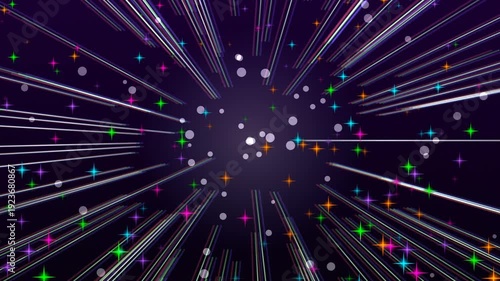 Vibrant abstract background with colorful dots and streaks on a dark purple backdrop