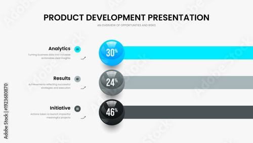 Business Proposal Presentation Template Vector Illustration. Company Strategy Three Element Chart Slide Layout. Professional Analysis 3 Option Graph Slideshow Design.