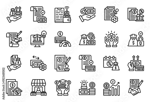Loan Application Icon Collection Set. Clean Outline Icon Vector Illustration.