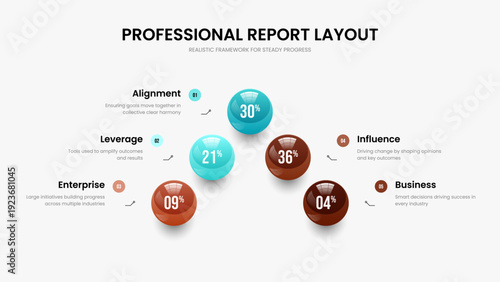 Professional Innovation Presentation Layout Vector Illustration. Business Proposal 5 Option Infographic Slideshow Design. Creative Forecast Five Step Diagram Slide Template.