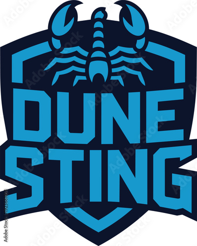 Dune sting scorpion mascot sport gaming logo template, esport team badge with shield