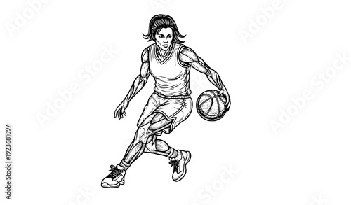 Female basketball player vector illustration hand drawn for print and clipart