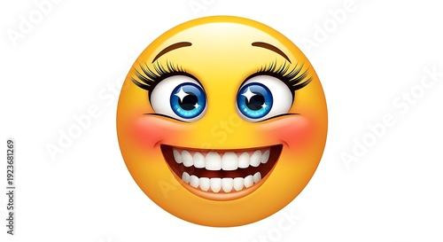 Cheerful Yellow Emoji with Bright Smile and Blue Eyes