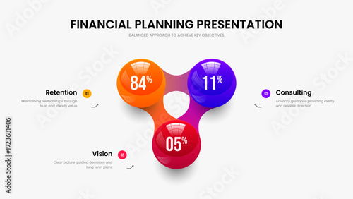Company Visualization Presentation Template Vector Illustration. Educational Overview Three Option Diagram Slideshow Design. Service Performance 3 Element Graph Frame Layout.