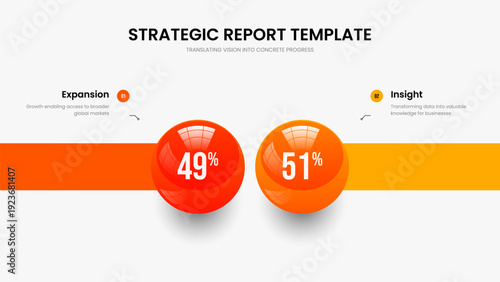 Corporate Forecast Two Step Diagram Slideshow Layout. Elegant Launch Slide Template Vector Illustration. Consulting Campaign 2 Element Chart Presentation Design.