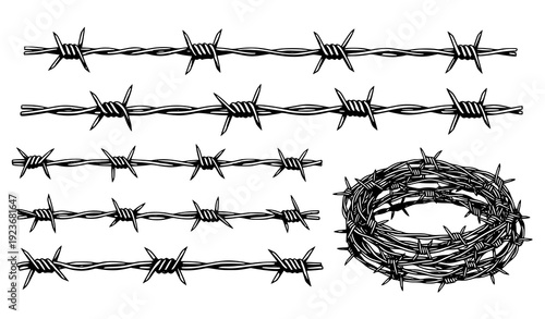 Hand drawn barbed wire vector illustration for print and clipart