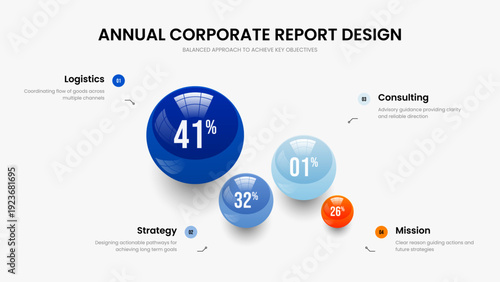 Company Report 4 Element Infographic Slide Template. Investor Performance Four Step Diagram Presentation Design. Visual Review Frame Layout Vector Illustration.