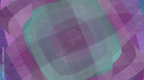 Abstract geometric pattern with overlapping purple and teal shapes on a white background