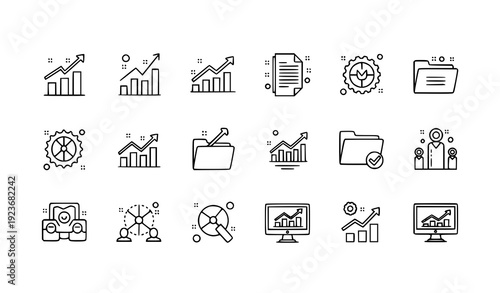 Thin outline dotted business, tech, and AI vector icon set isolated on transparent background