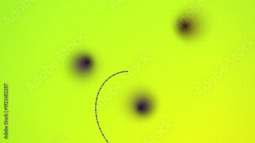 Close-up of a bright green background with black dots and a curved line
