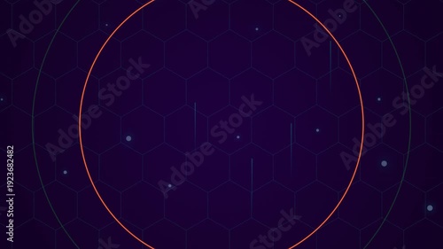 Glowing orange circle on a dark blue background with scattered stars and streaks