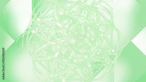 Green abstract background with white lines and shapes in a geometric pattern.