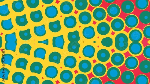 Vibrant abstract pattern of colorful circles on a bright background with a playful and energetic mood.