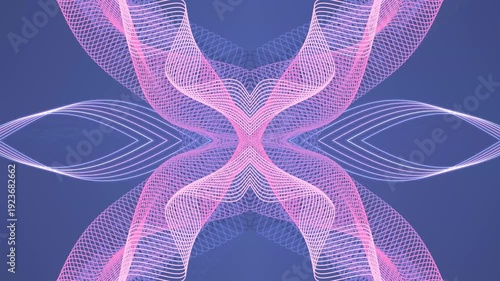 Symmetrical graphic design with pink and purple hues on blue background