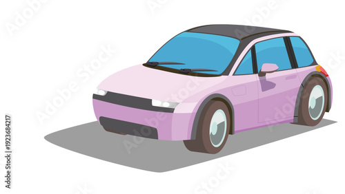 Compact electric city car featuring a stylish pink body. And a contrasting black roof. Sleek EV is designed for eco-friendly urban commuting combining a minimalist. On isolated white background.