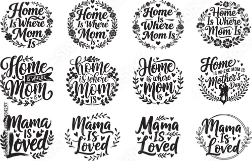 Mother’s Day Mom quotes typography vector bundle, hand lettering family love design set