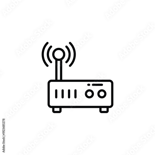 Simple line icon of a wireless router with signal waves indicating connectivity and internet access.