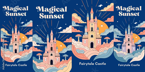 This style blends soft pastel gradients, magical castle silhouettes, and a sunset fantasy mood, making it ideal for invitations, travel keepsakes, party stationery, and craft‑cutting projects.