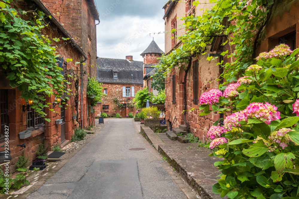 Φωτογραφία Red houses seen from the street in Collonges-la-Rouge - France