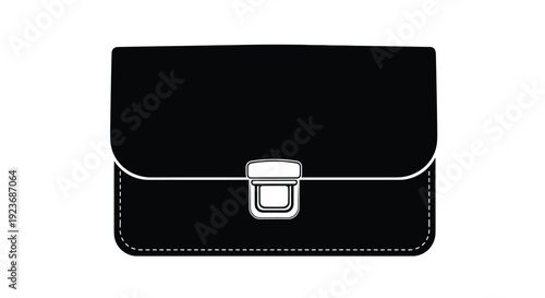 A simple black handbag with a metallic silver clasp is displayed