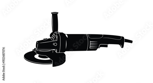 Black and white silhouette of an angle grinder tool isolated on white