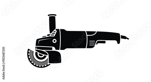 Simple black silhouette of an angle grinder tool on a white background
