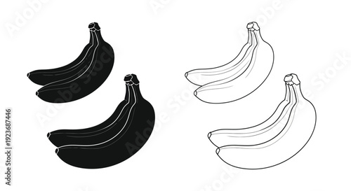 Black and white line art depicting bunches of ripe bananas