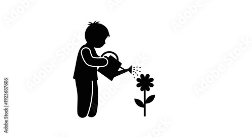 A child waters a flower with a watering can in a garden byo (143)