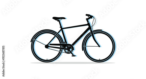 Minimalist illustration of a black bicycle with a blue outline