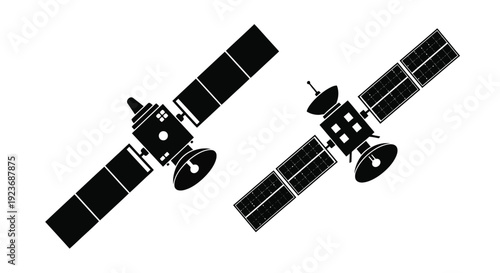 Two satellite icons shown in a black and white minimalist design