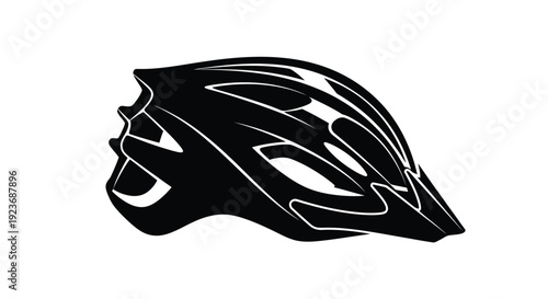 A black and white illustration of a modern cycling helmet