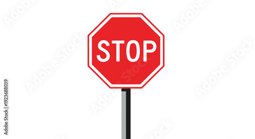 A classic red octagonal stop sign on a gray metal pole