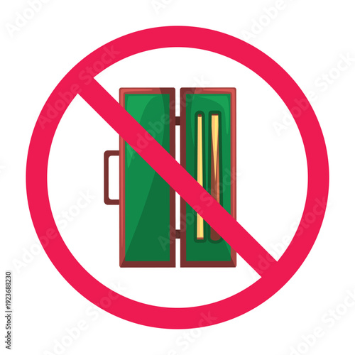 No billiard equipment sign, no billiard cue allowed sign, snooker equipment restriction symbol, vector illustration