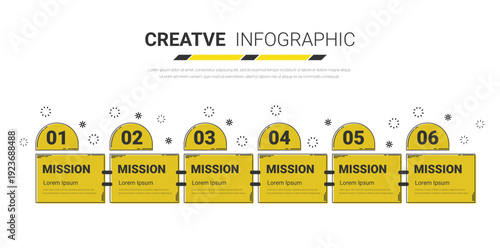 Infographic template with numbers 6 option can be used for workflow layout, diagram, number step up options.
