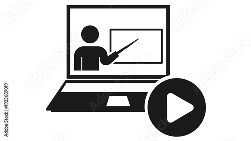 Online Video Tutorial Icon with Teacher Presentation on Laptop Screen