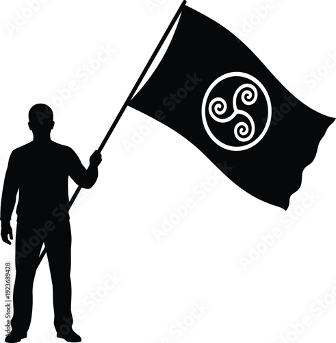 Man holding flag silhouette vector illustration, protest or national symbol concept, leadership and freedom icon isolated on white background