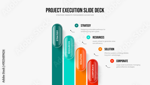 Advertising Proposal 4 Option Diagram Slideshow Template. Market Introduction Four Element Infographic Slide Layout. Consulting Performance Frame Design Vector Illustration.