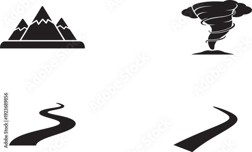 Abstract black shapes against a stark white background creating a minimalist design