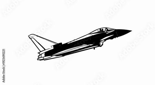 Silhouette of a modern fighter jet with wings swept back, in flight