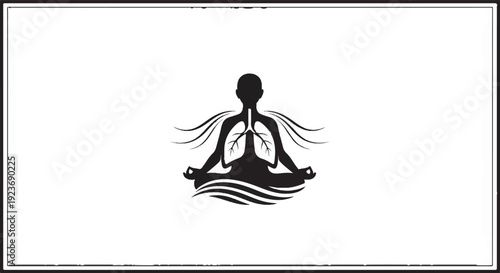Silhouette of person meditating, with lungs and flowing lines