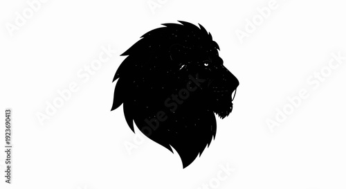 Silhouette of a majestic lion's head with a full mane, facing right