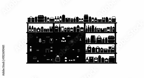 Silhouette of various items on shelves