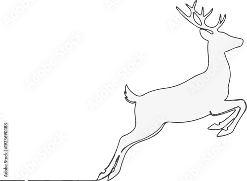Silhouette of a leaping deer with detailed antlers against a white background